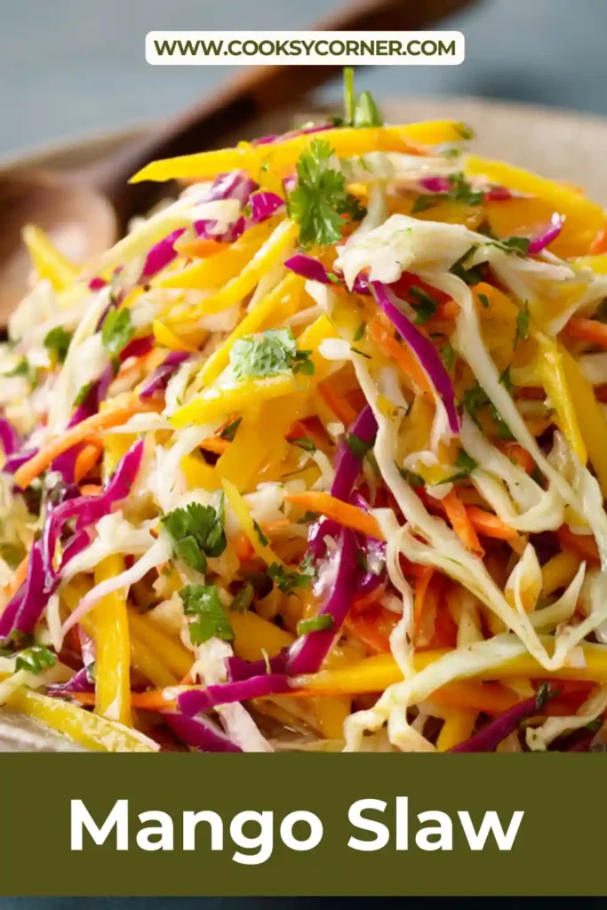 Homemade mango slaw with fresh herbs and citrus.