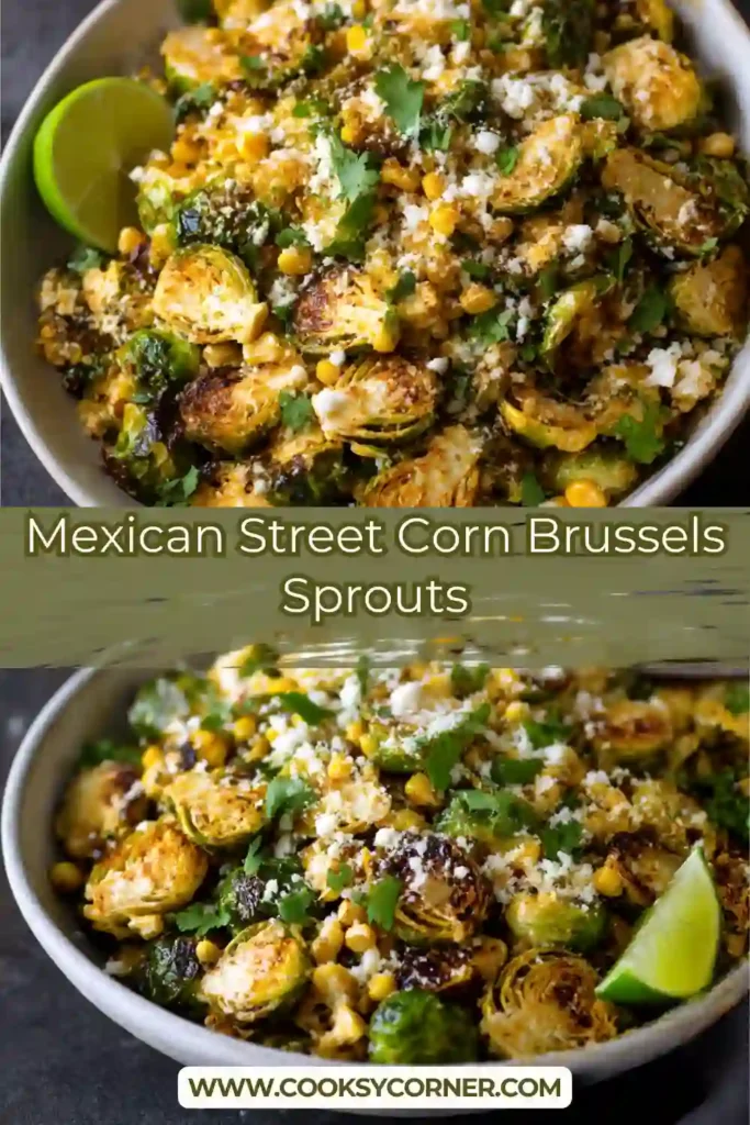 Mexican street corn Brussels sprouts with cotija cheese and cilantro.