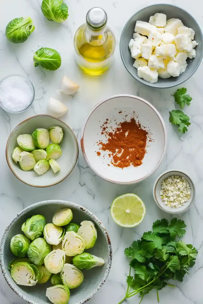 Roasted Brussels sprouts and corn with chili powder and cotija.