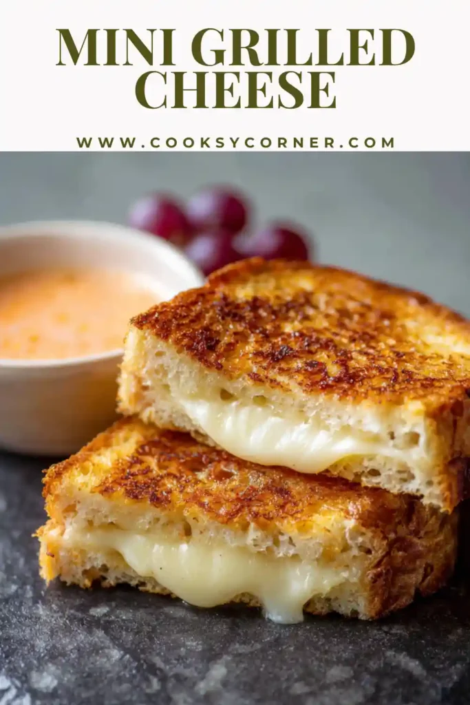 Close-up of cheesy mini grilled sandwiches with buttery toasted rolls.