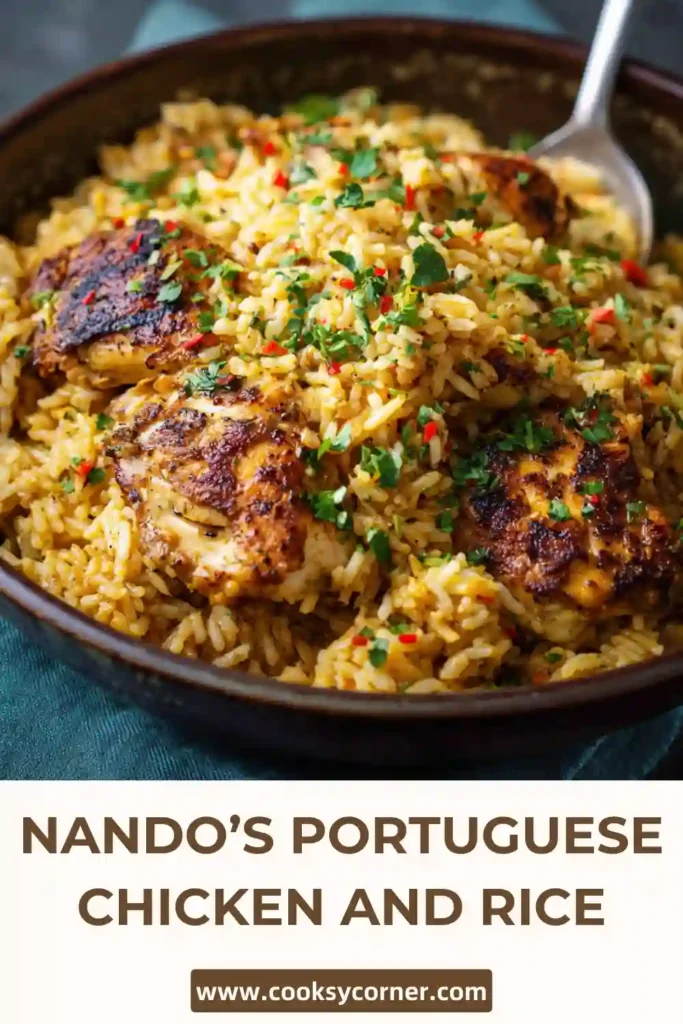 Peri peri chicken rice bowl with turmeric rice and colorful vegetables.