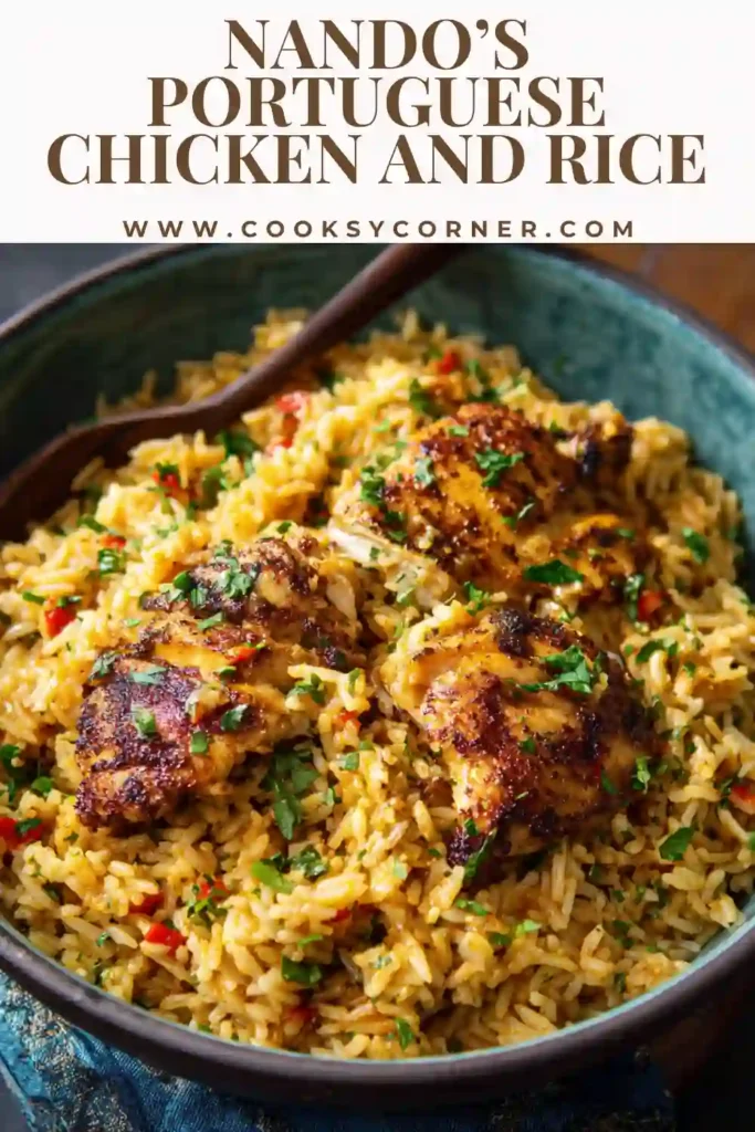 One pot Portuguese chicken and rice with bell peppers and peas.