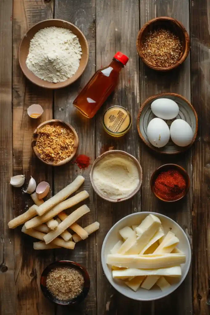Homemade Nashville hot mozzarella sticks served with dipping sauce.