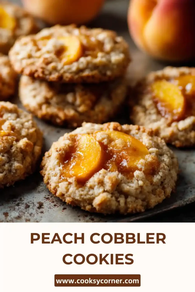 Close-up of peach cobbler cookies with crumble topping.