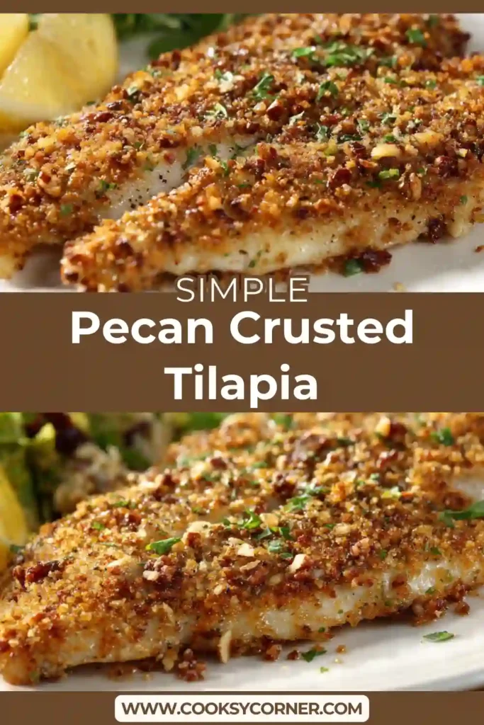 Crispy tilapia with pecan and panko crust on a plate.