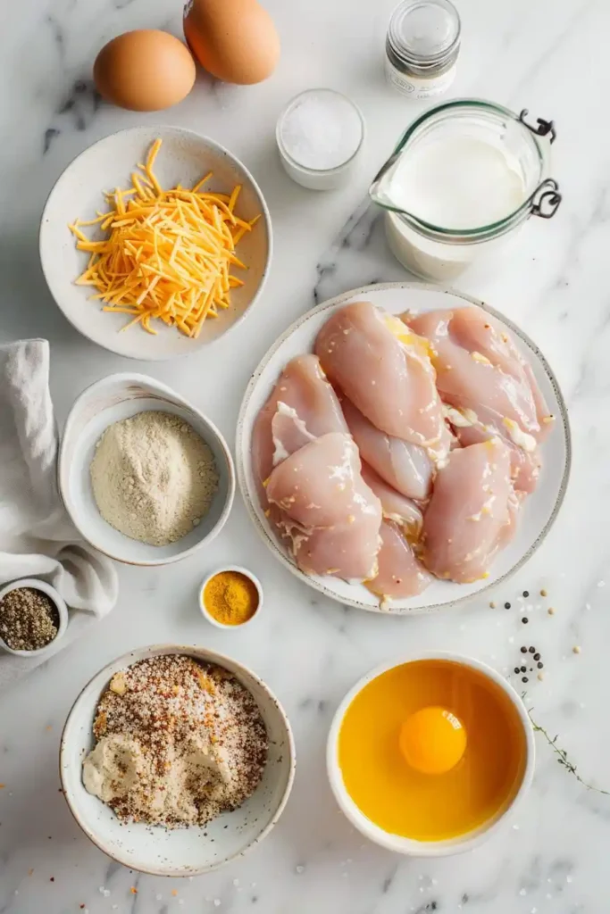 Pretzel coated chicken served with tangy mustard cheddar sauce.