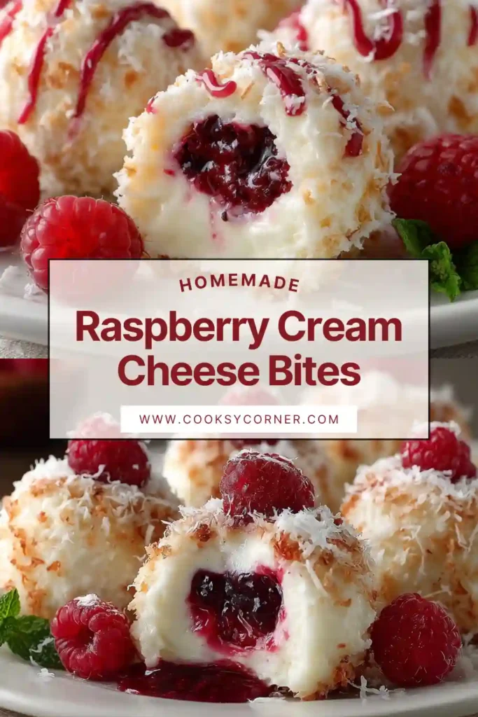 Golden Raspberry Cream Cheese Bites made with puff pastry and raspberry jam arranged on a baking tray. The pastries are flaky, lightly browned, and topped with fresh raspberries.