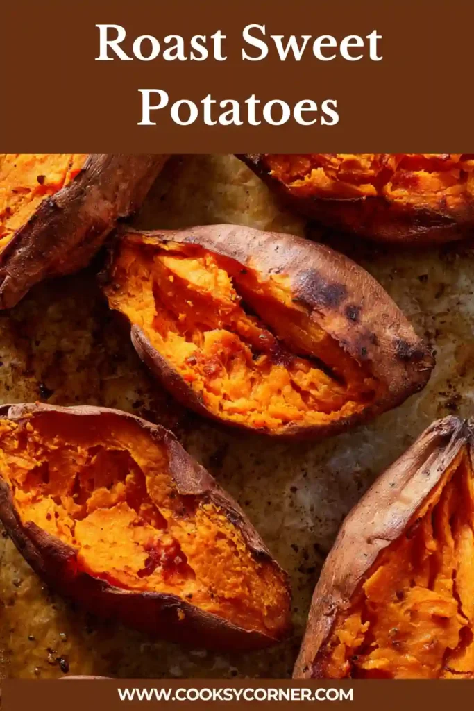 Oven roasted sweet potatoes with caramelized skins.