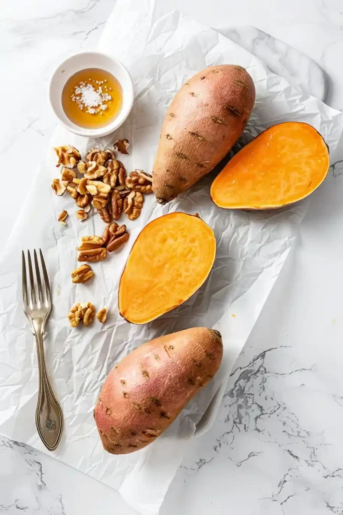 Whole sweet potatoes baked until tender.