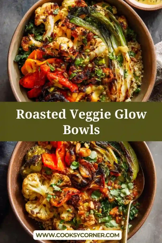 Healthy vegan grain bowl filled with roasted vegetables, quinoa, avocado, and pumpkin seeds.