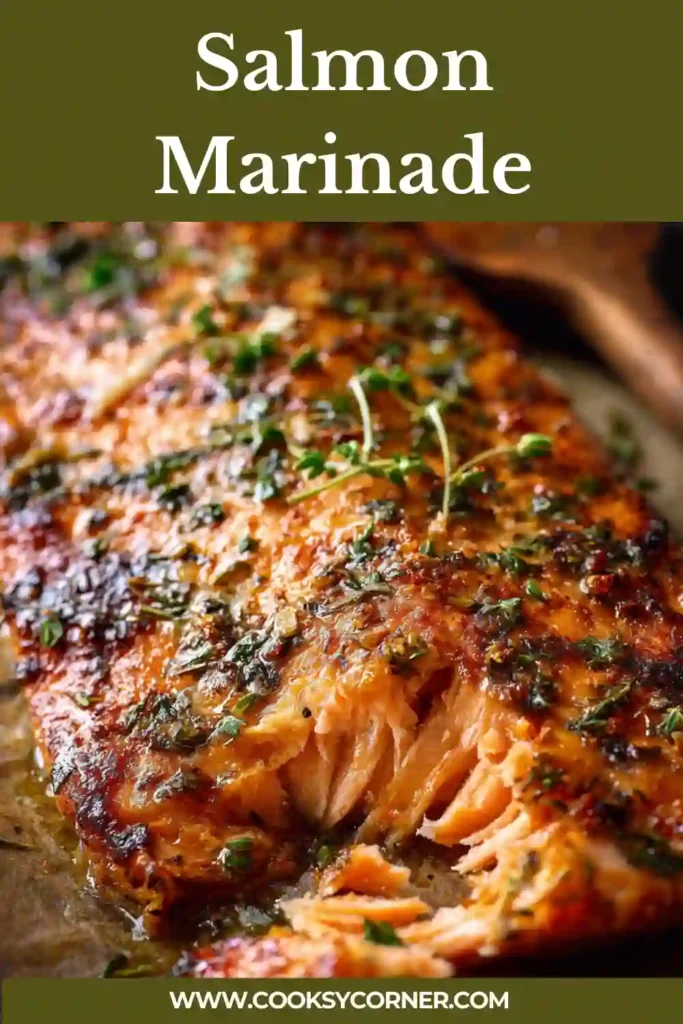 Fresh salmon fillets coated in lemon garlic marinade ready for grilling.