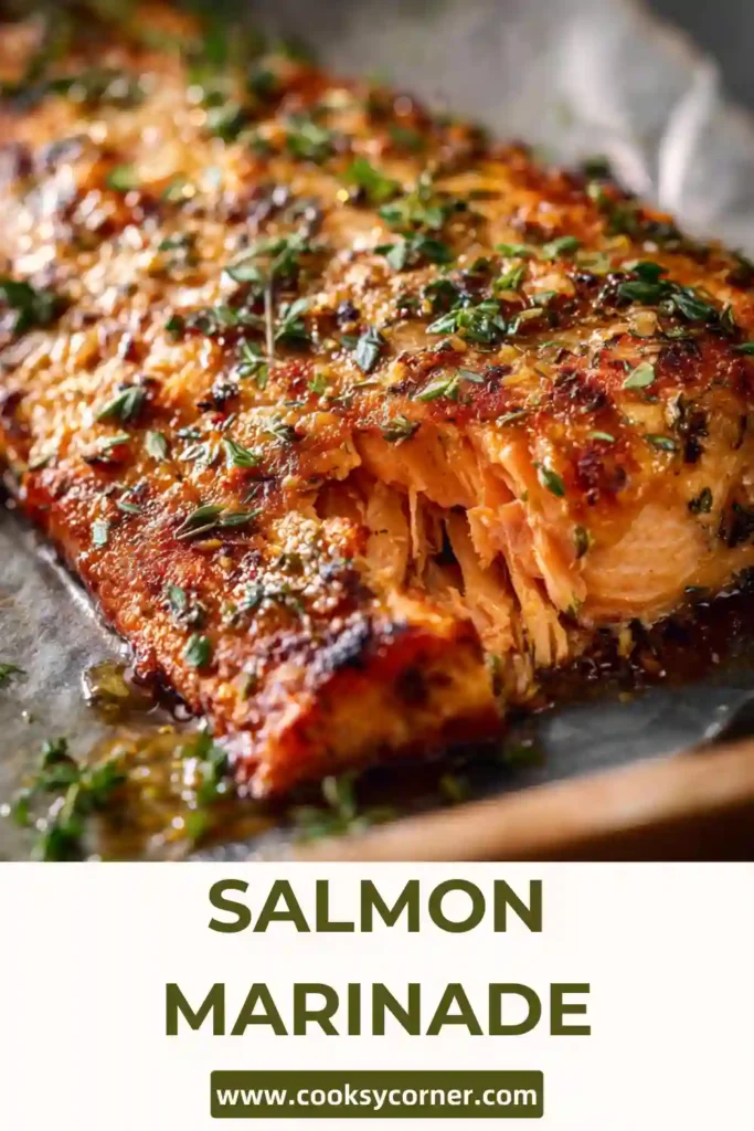 Bowl of homemade salmon marinade made with olive oil, soy sauce, lemon juice, garlic, and herbs.