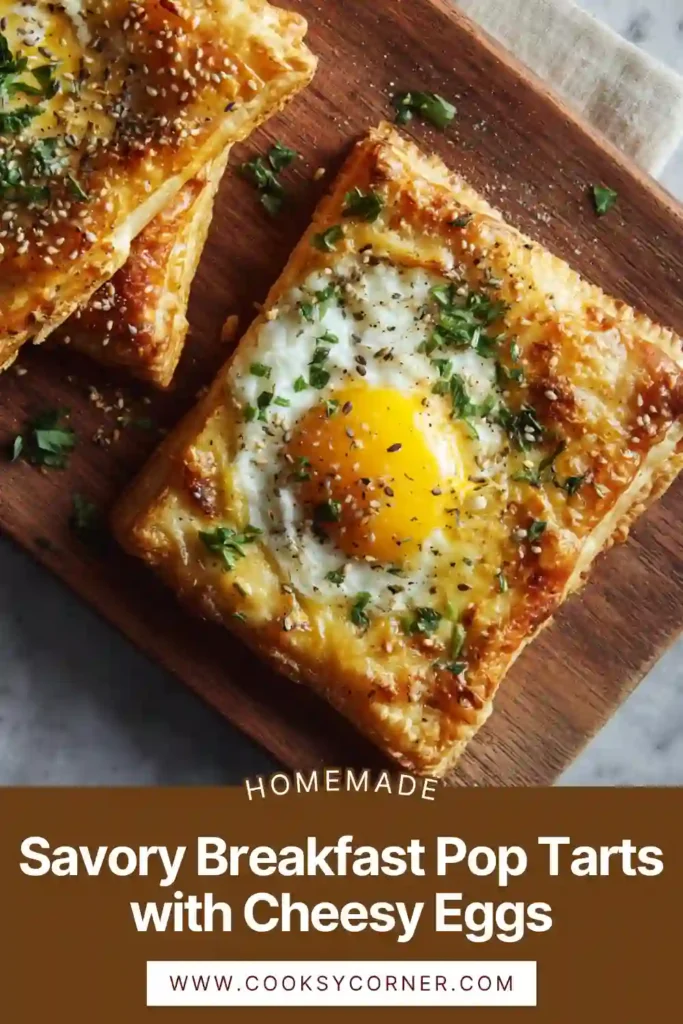 Savory Breakfast Pop Tarts with Cheesy Eggs baked until golden brown with visible flaky layers and cheesy filling.