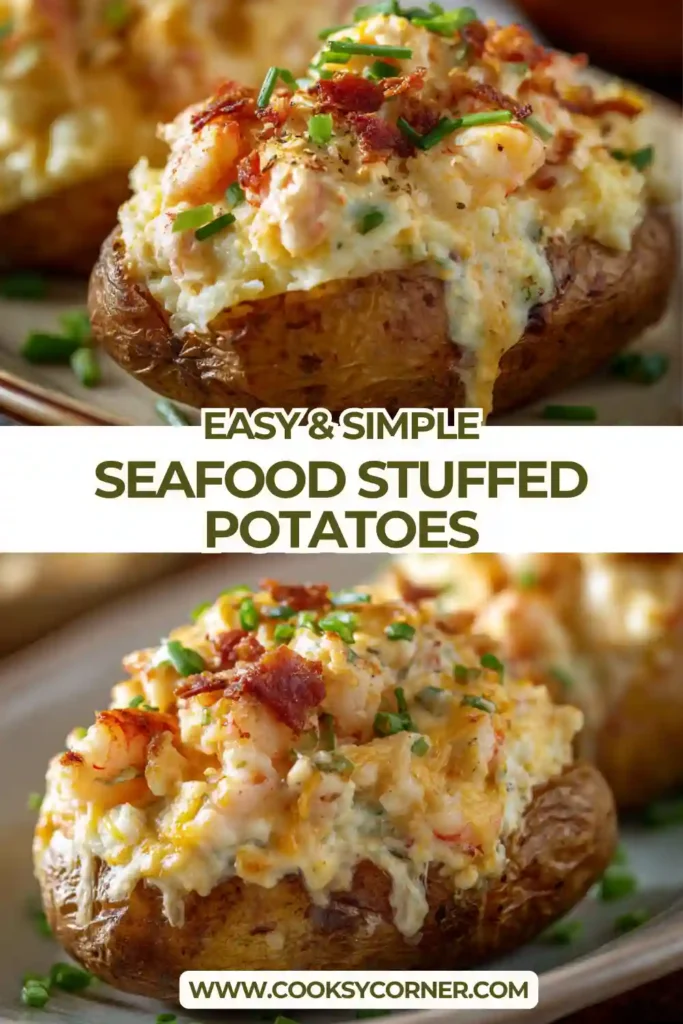 Loaded baked potatoes filled with Cajun seafood mixture and melted cheese. Perfect comfort food dish.