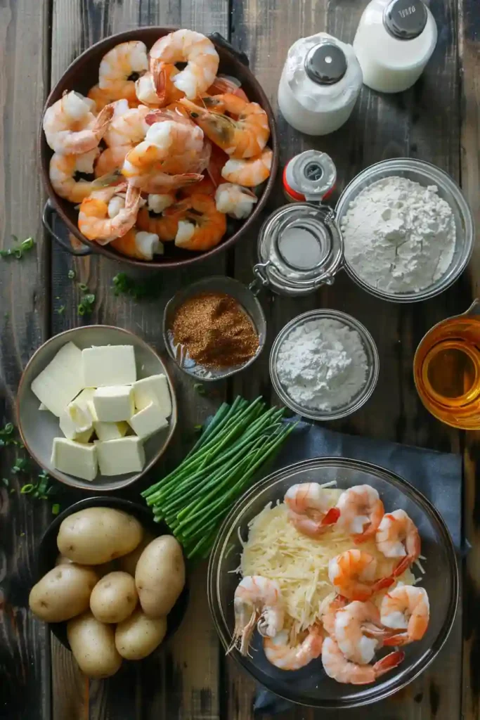 Baked russet potatoes filled with cheesy seafood mixture and herbs. Warm and satisfying dish.