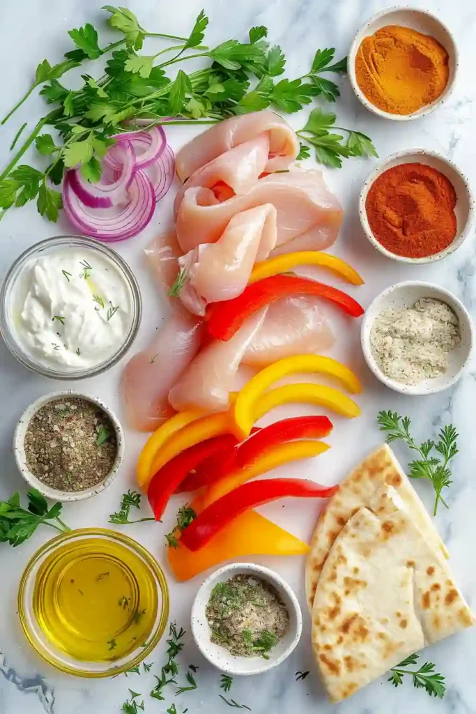 Homemade chicken pita sandwich with colorful peppers and creamy dressing.