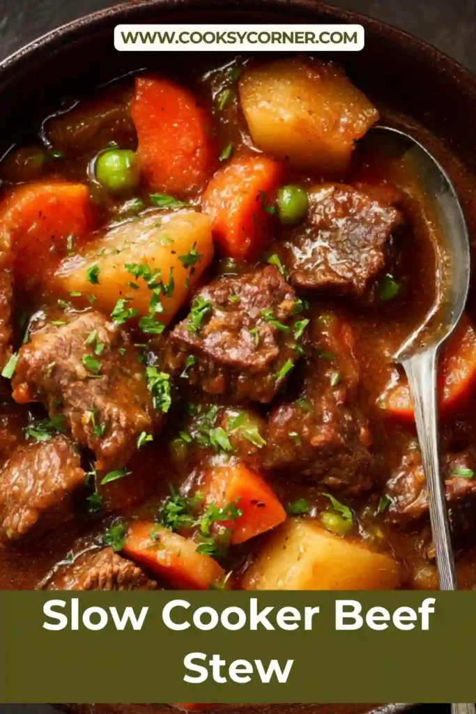 Close-up of beef stew showing tender meat and chunky vegetables.