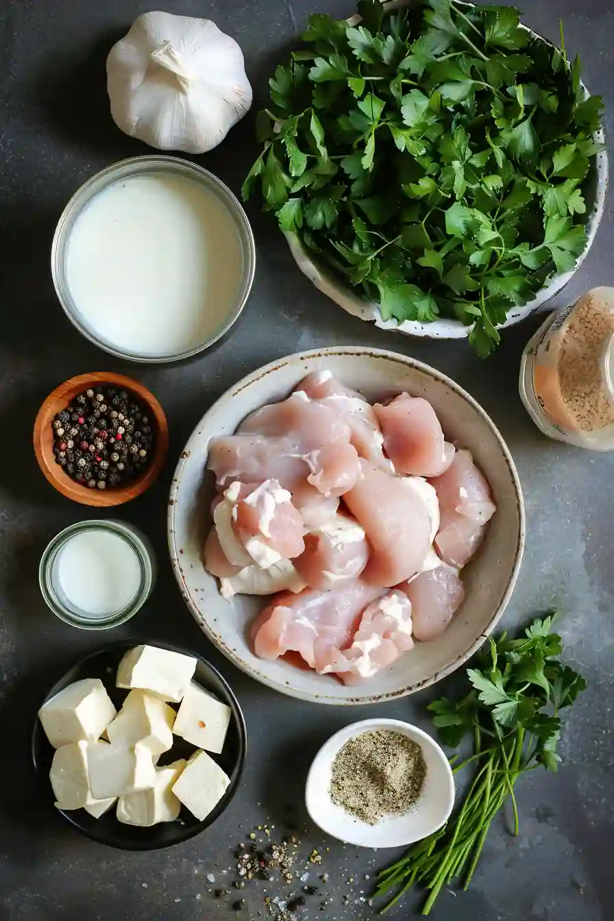 Bowl of creamy Italian chicken served with rice and fresh parsley, highlighting rich and comforting texture.