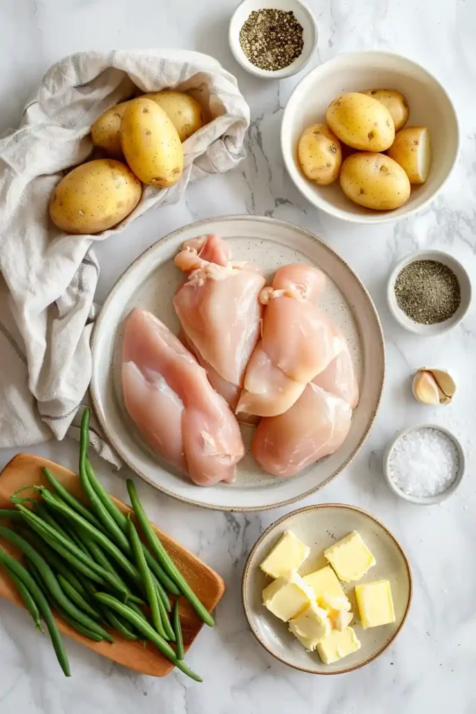 Homemade Slow Cooker Garlic Butter Chicken & Potatoes ready to serve straight from the slow cooker.
