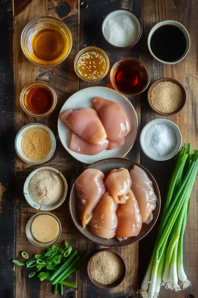 Bowl of slow cooker teriyaki chicken with rice and fresh green onions.