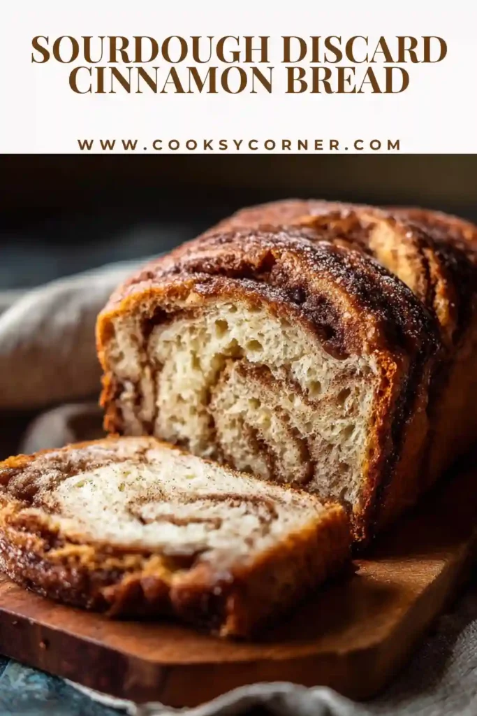 Close-up slice of cinnamon bread showing rich brown sugar swirl and moist interior.