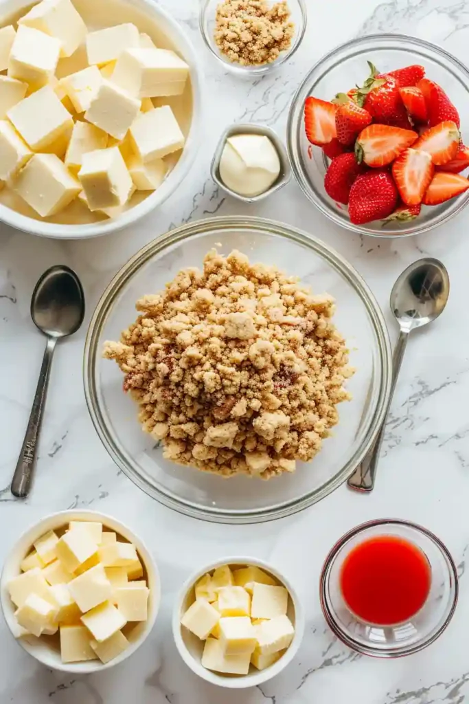 Homemade strawberry crunch cheesecake bites with white chocolate filling.