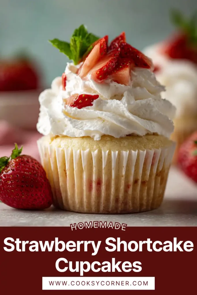Homemade cupcakes filled with strawberry filling and topped with creamy frosting. Perfect summer dessert.