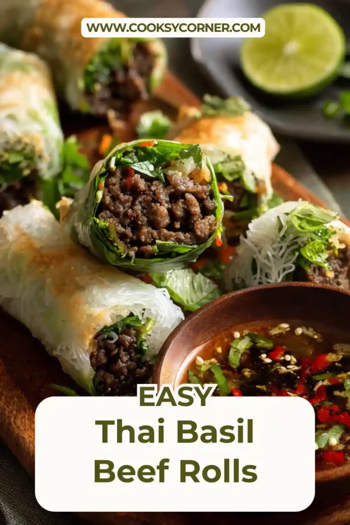 Thai basil beef rolls filled with ground beef, herbs, and cucumbers.
