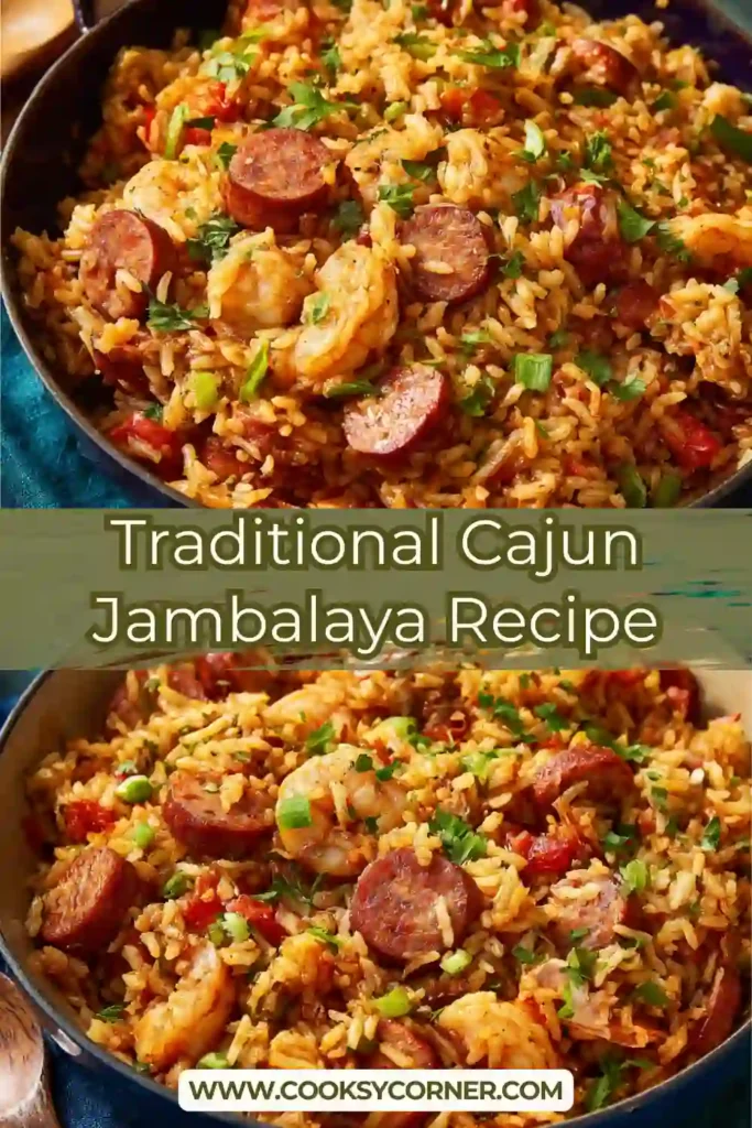 Traditional Cajun jambalaya with chicken, sausage, rice, and scallions.