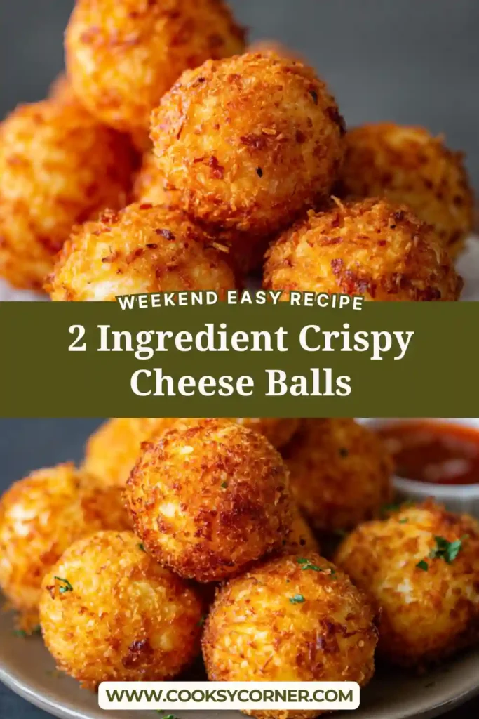 Crispy cheese balls fried to golden perfection served on a plate with dipping sauce. The texture looks crunchy outside and soft inside.