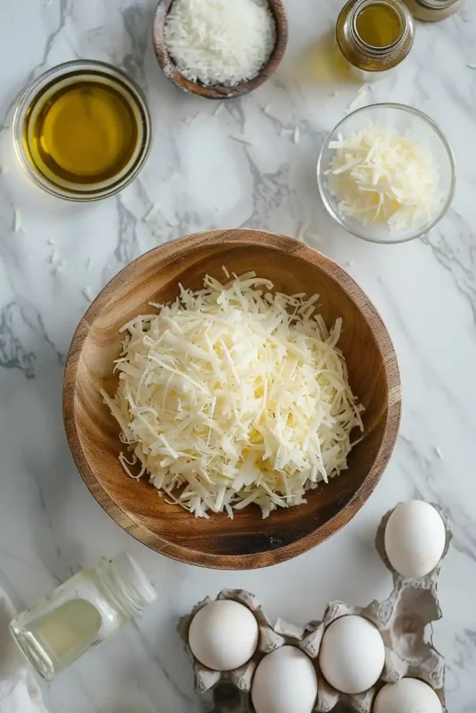 Low carb crispy cheese balls served warm with marinara sauce and sprinkled salt.
