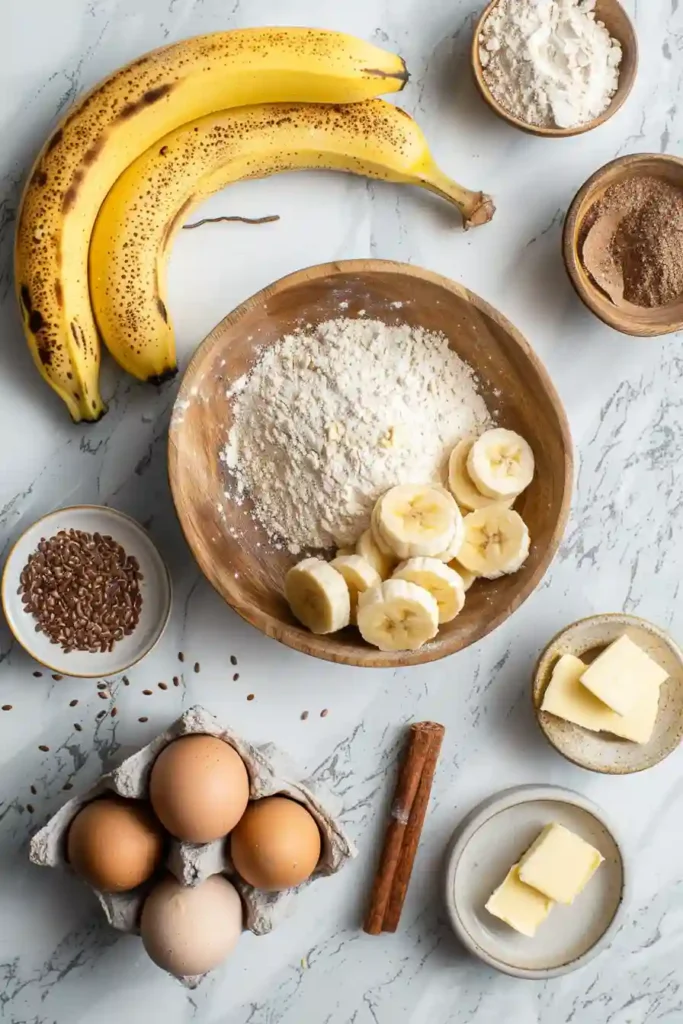 Healthy banana pancakes made with eggs and flour, stacked and ready to serve for a simple morning meal.