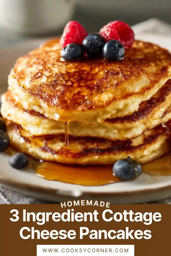 Close-up of protein pancakes made with oats and cottage cheese, served warm with toppings.