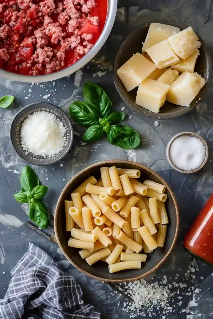 Hearty one pot pasta meal served warm with fresh basil garnish.