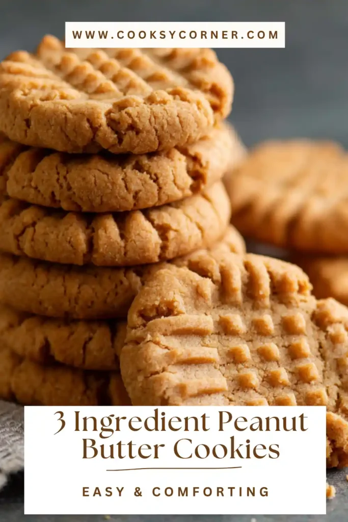 Plate of flourless peanut butter cookies stacked neatly with rich texture and golden edges. Simple and delicious homemade treat.