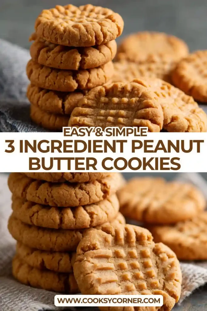 Close-up of easy peanut butter cookies made with three ingredients showing classic fork marks. Perfect quick homemade dessert.