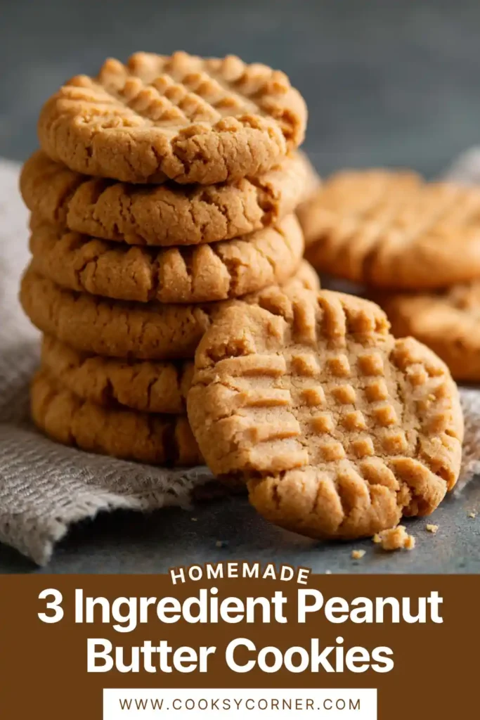 Freshly baked 3 ingredient peanut butter cookies with criss-cross pattern cooling on a rack. The cookies look soft, golden, and slightly chewy.