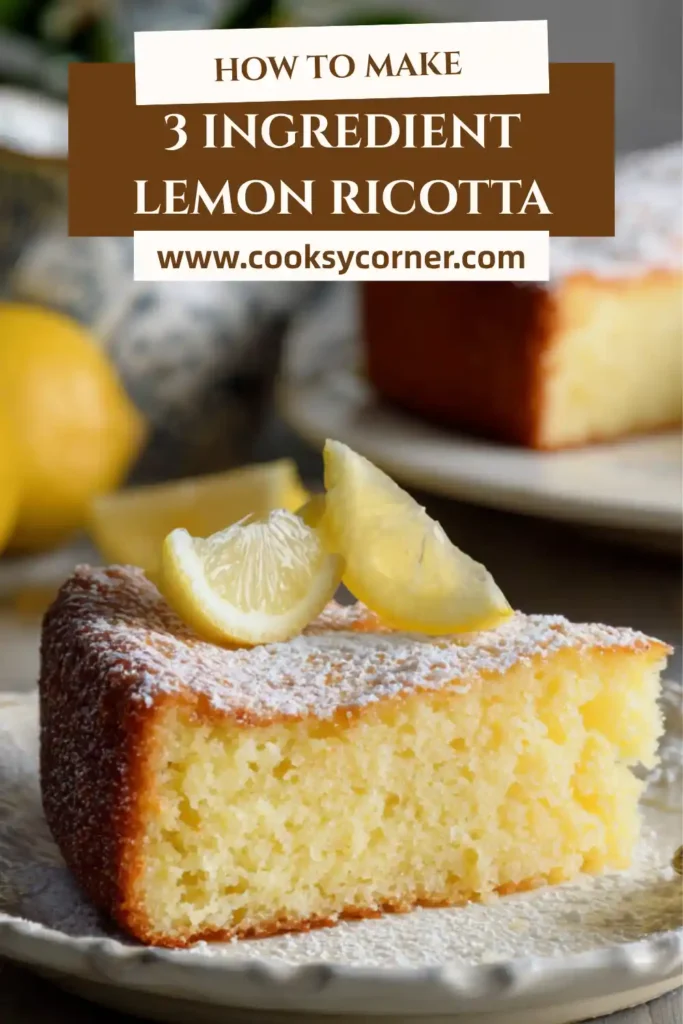 Easy lemon tray cake with ricotta and lemon curd baked until golden.