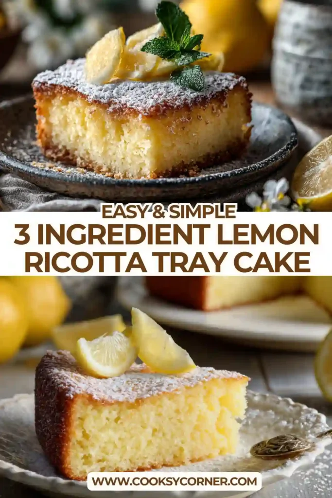 Close-up of soft lemon ricotta cake showing creamy texture and citrus layers.