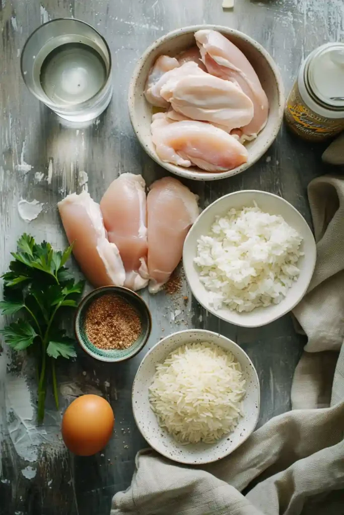 Simple homemade chicken rice casserole served warm with creamy texture.