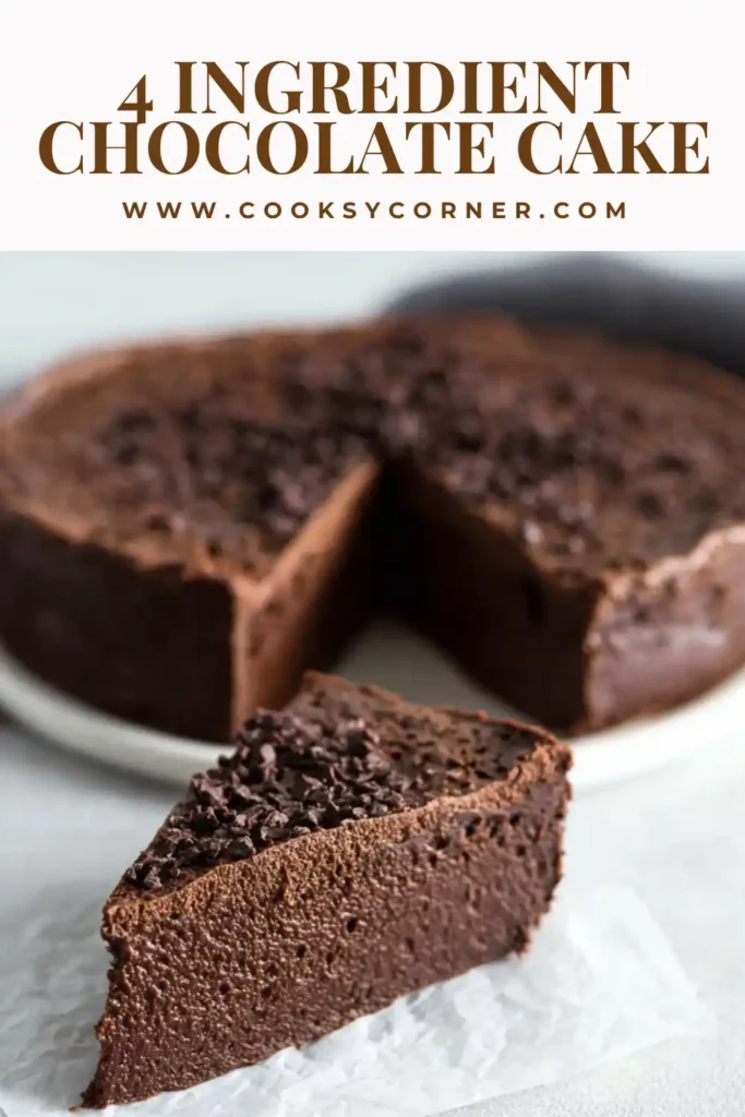 Healthy flourless chocolate cake with a moist texture, made from simple natural ingredients like banana and cocoa.