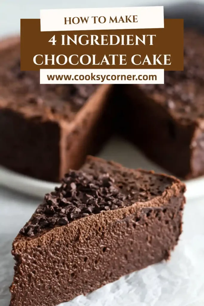 A rich and fudgy 4 ingredient chocolate cake made with bananas and cocoa powder, sliced and served on a plate.