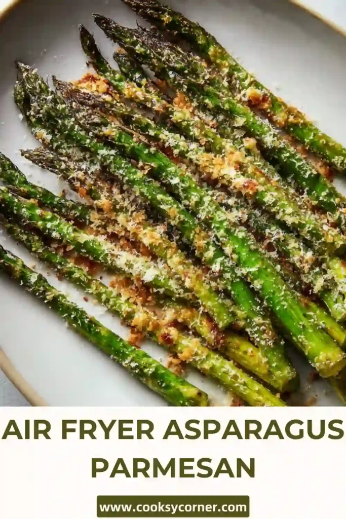 Crispy parmesan asparagus arranged neatly with visible seasoning and golden texture.