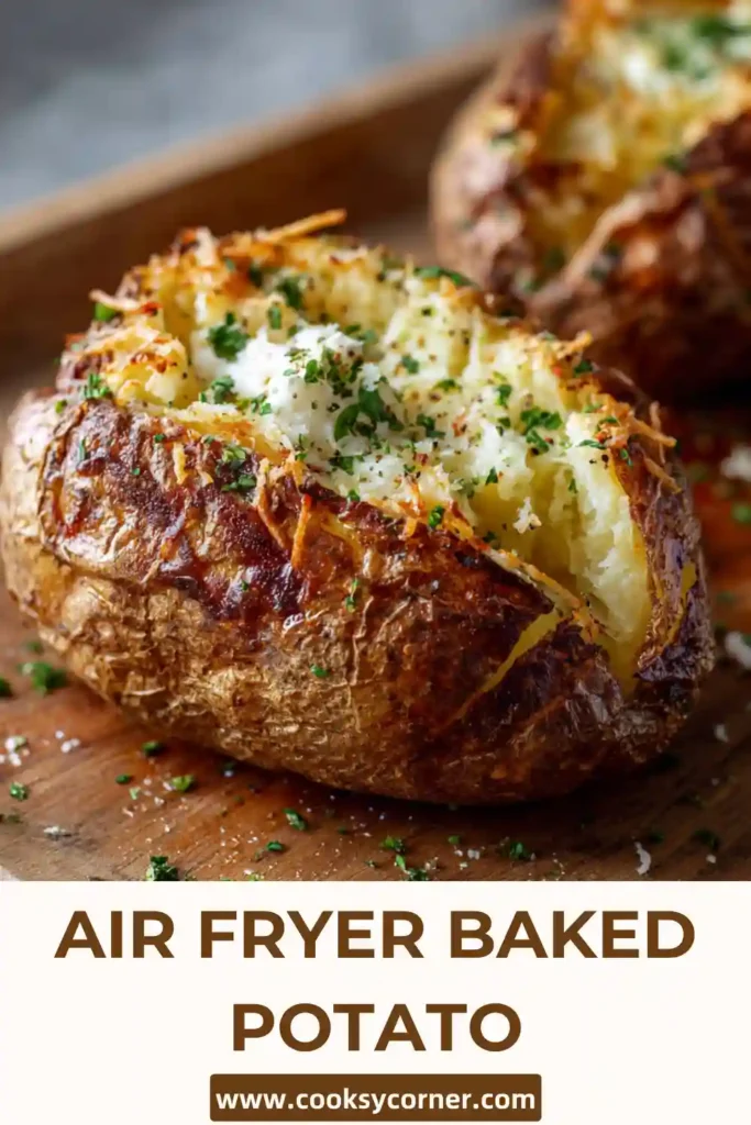 Crispy air fryer potato with golden skin and soft interior.