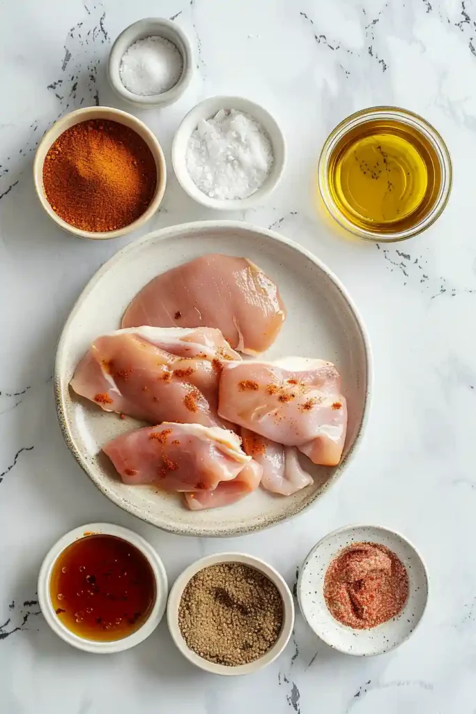 Homemade air fryer chicken breast served warm with a crisp exterior and flavorful spice coating.