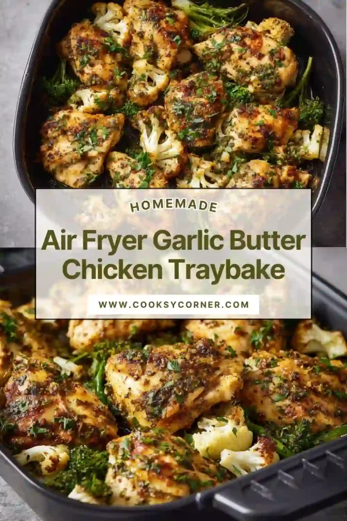 Close-up of juicy garlic butter chicken pieces with tender broccoli.