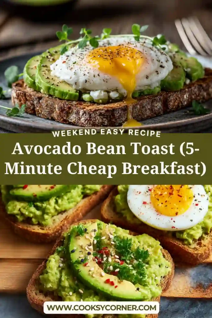 Close-up of mashed avocado and white bean toast with seasoning, perfect for a quick breakfast recipe.