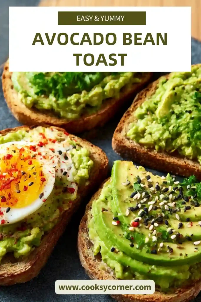 Creamy avocado bean toast topped with cherry tomatoes on whole wheat bread, a healthy breakfast option.