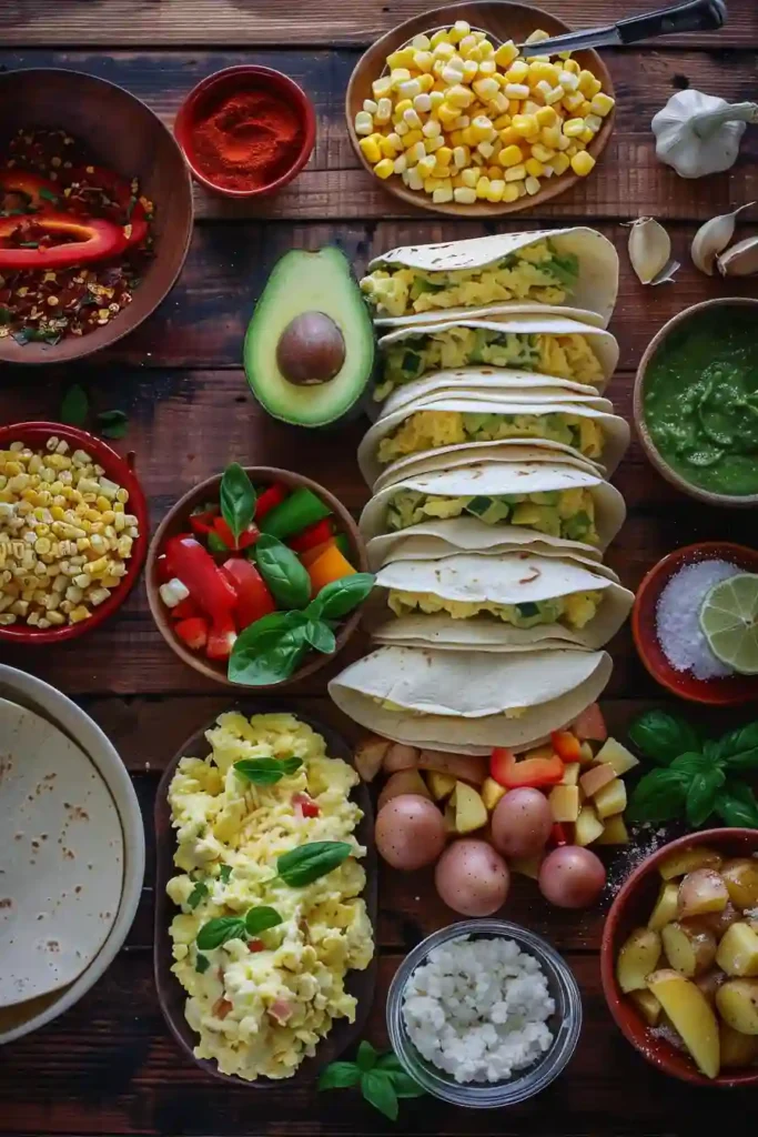 Breakfast burrito with avocado, eggs, and turkey ham served warm with salsa on the side.