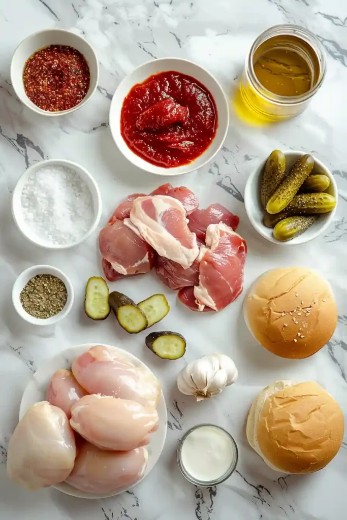 A plate of shredded BBQ chicken sandwiches served warm with soft bread and flavorful sauce.